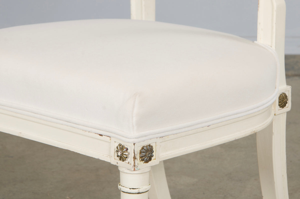 French Neoclassical Painted Dining Chairs in Off-White Velvet - Set of 6 by Maurice Hirsch