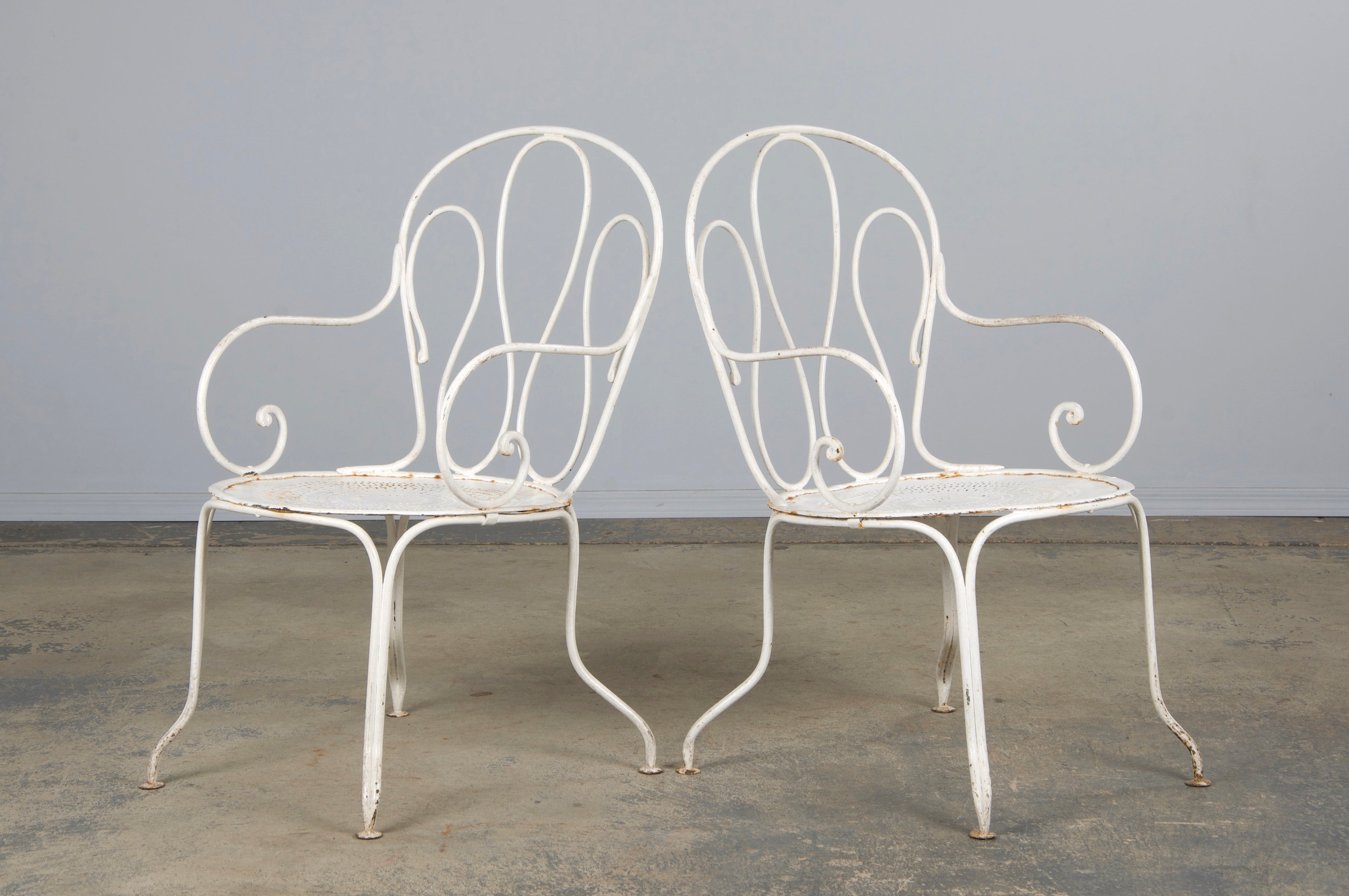 Antique French Art Nouveau White Wrought Iron Painted Garden Set