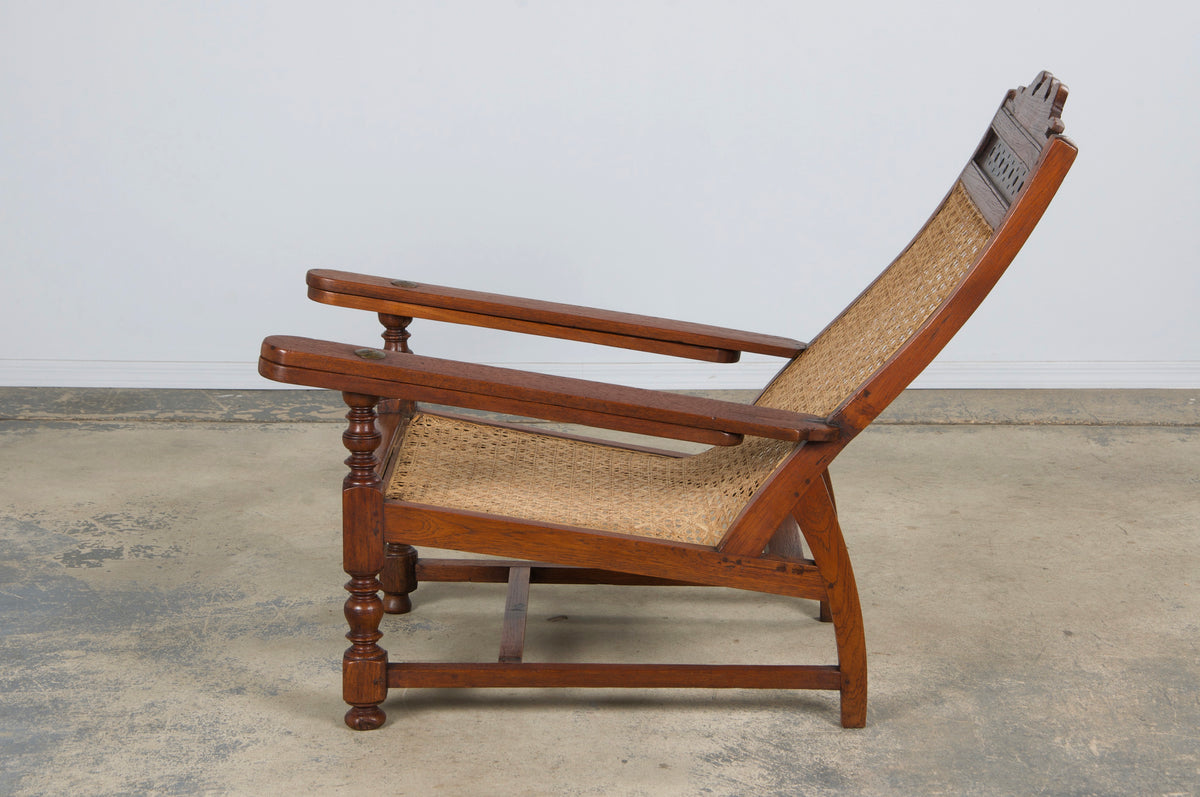 19th Century Colonial Mahogany Plantation Lounge Cane Chair