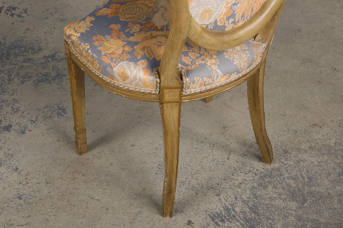 Antique French Neoclassical Louis XVI Painted Dining Chairs W/ Floral Fabric - Set of 6