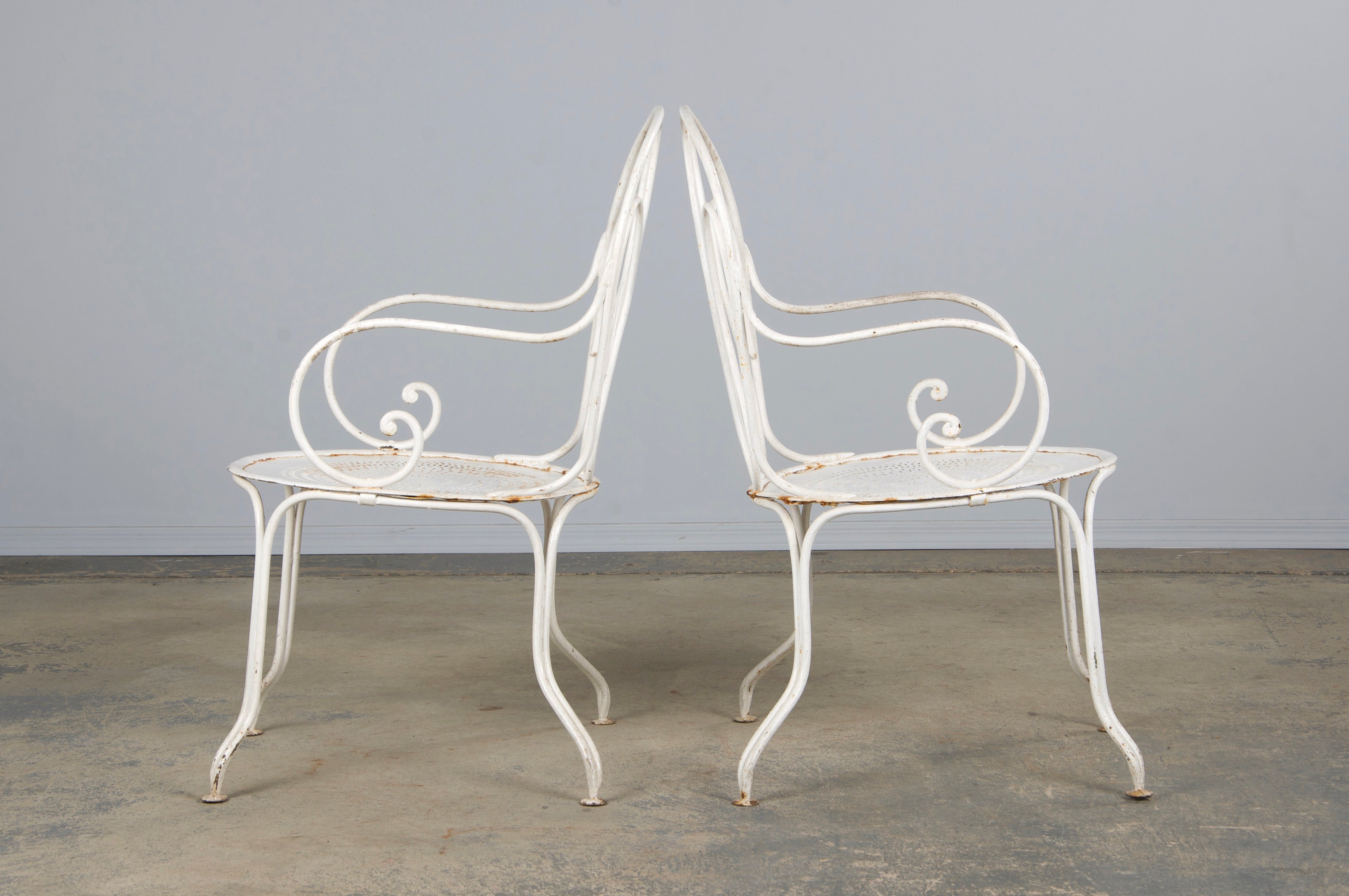 Antique French Art Nouveau White Wrought Iron Painted Garden Set