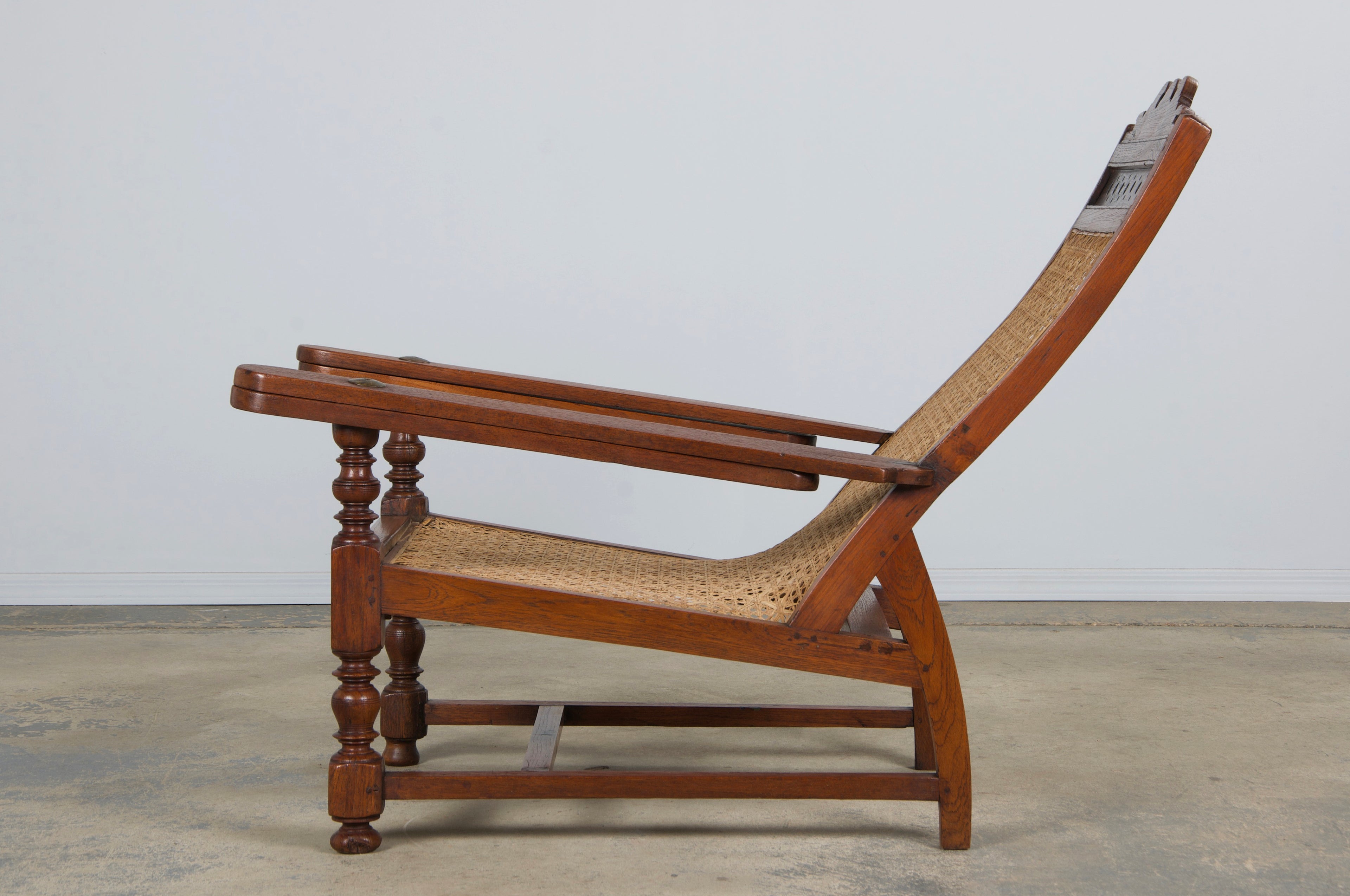 19th Century Colonial Mahogany Plantation Lounge Cane Chair