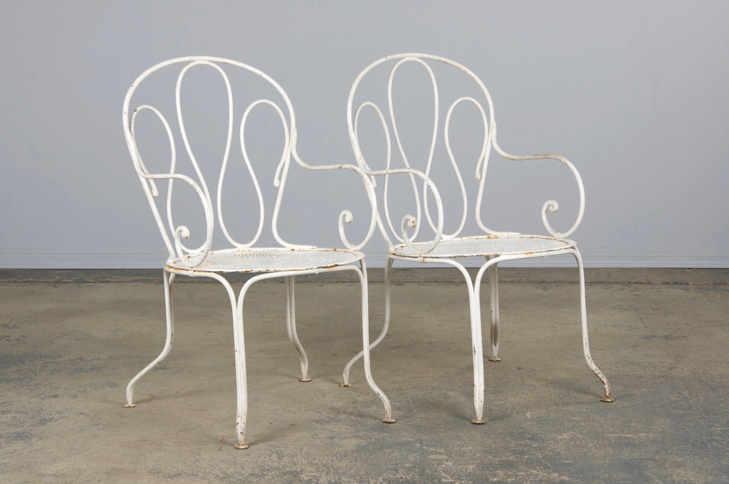 Antique French Art Nouveau White Wrought Iron Painted Garden Set