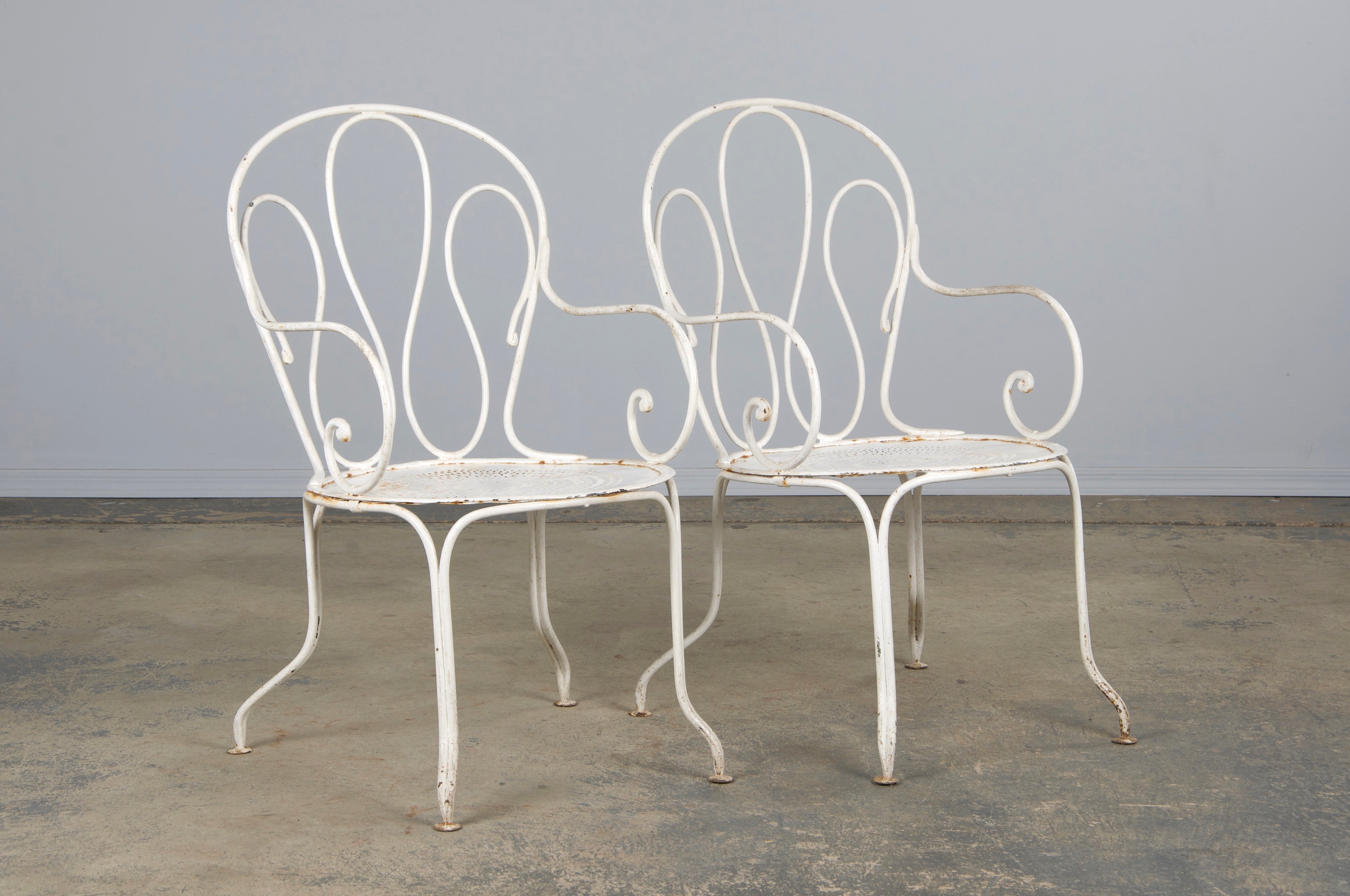 Antique French Art Nouveau White Wrought Iron Painted Garden Set
