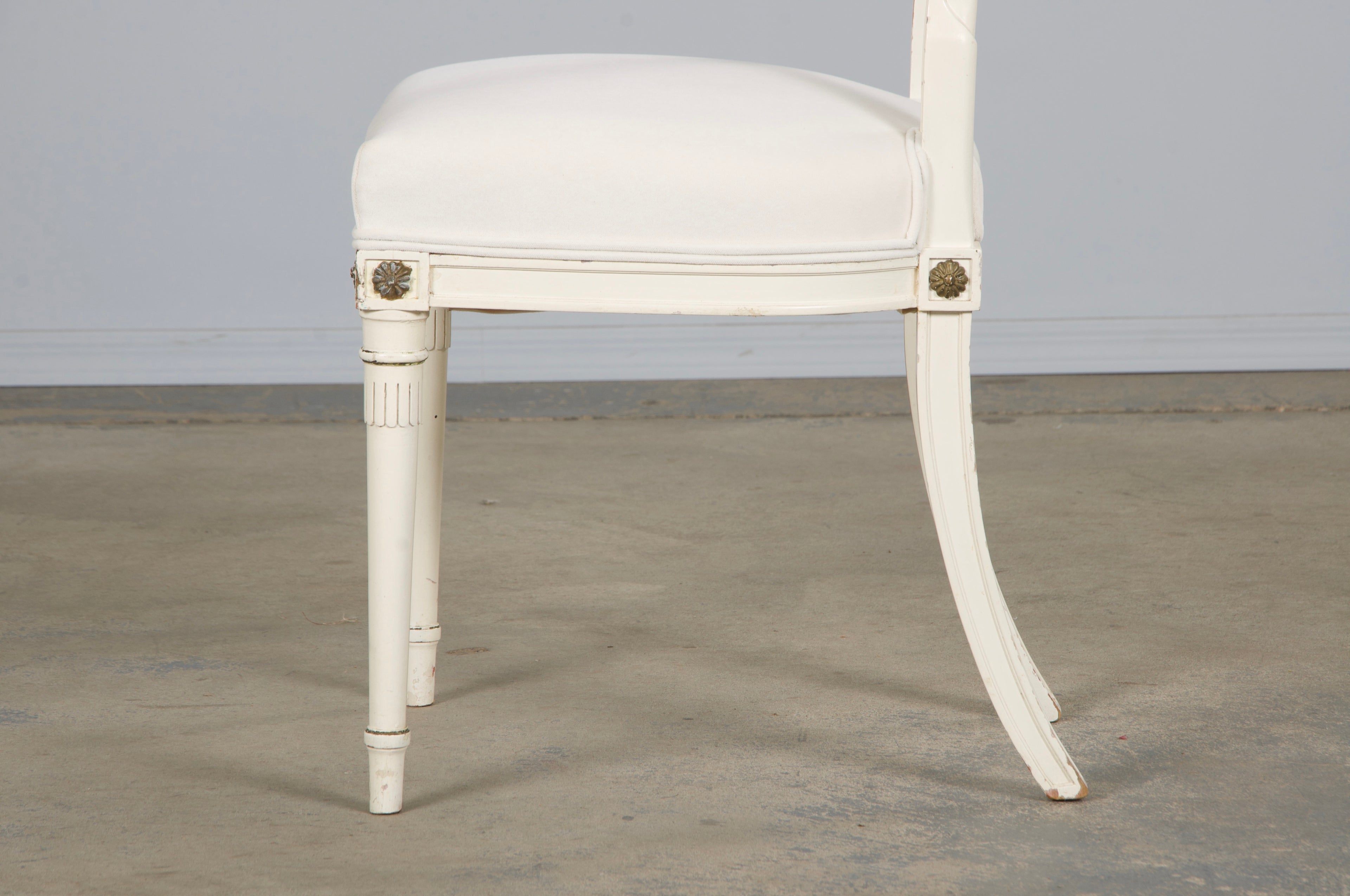 French Neoclassical Painted Dining Chairs in Off-White Velvet - Set of 6 by Maurice Hirsch