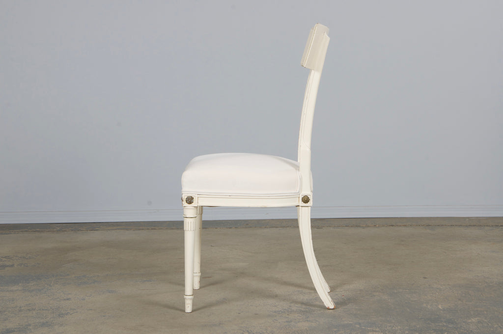 French Neoclassical Painted Dining Chairs in Off-White Velvet - Set of 6 by Maurice Hirsch