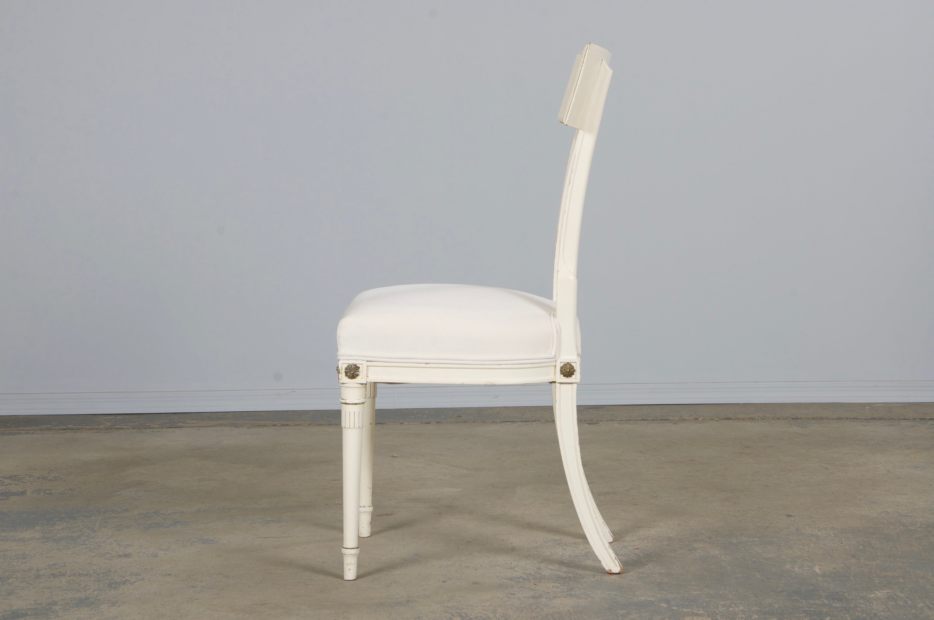 French Neoclassical Painted Dining Chairs in Off-White Velvet - Set of 6 by Maurice Hirsch