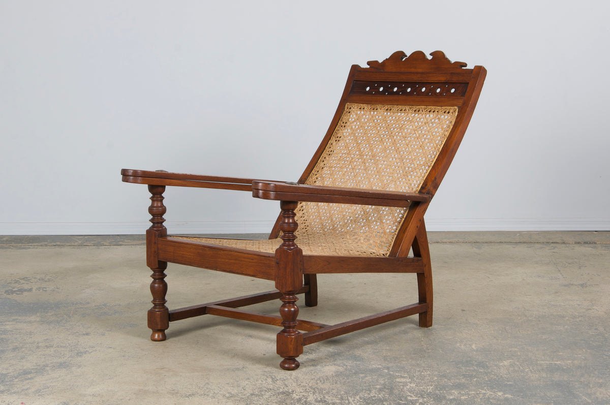 19th Century Colonial Mahogany Plantation Lounge Cane Chair