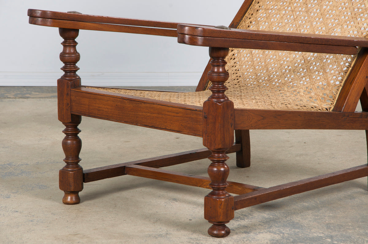 19th Century Colonial Mahogany Plantation Lounge Cane Chair