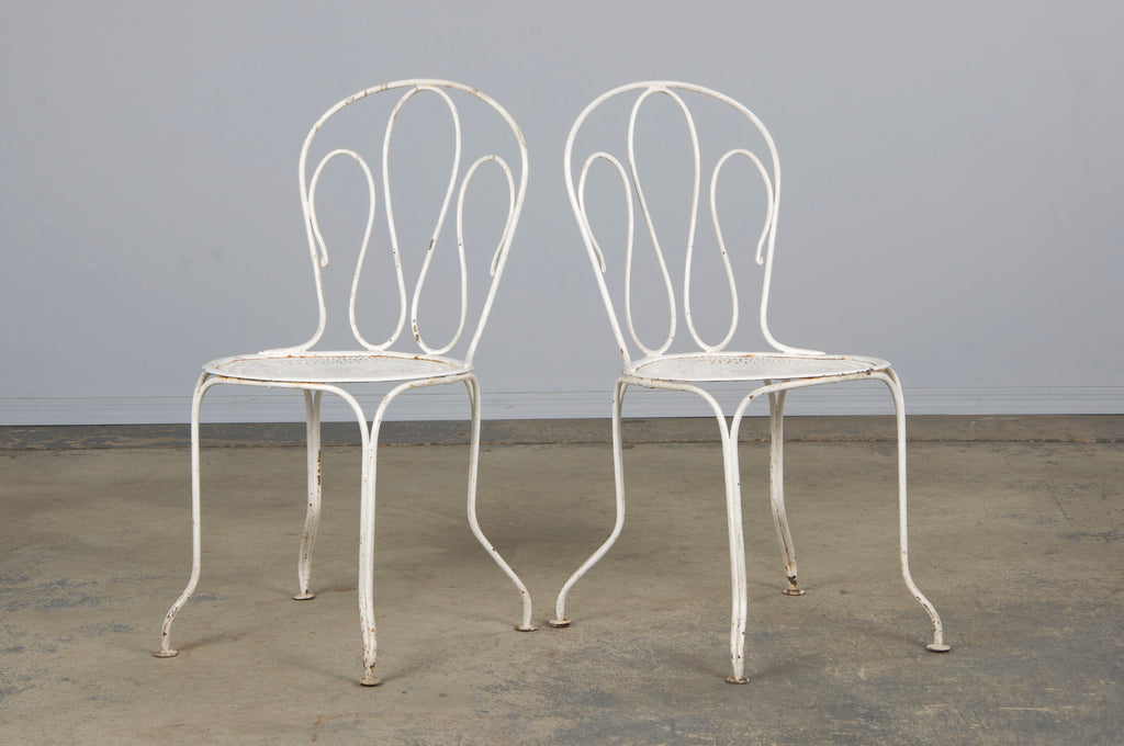 Antique French Art Nouveau White Wrought Iron Painted Garden Set