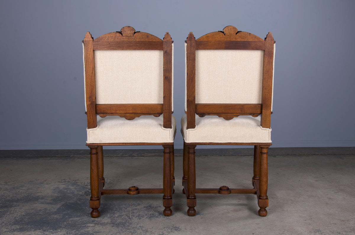 Antique French Napoleon III Style Walnut Dining Chairs W/ Custard Chenille - Set of 10