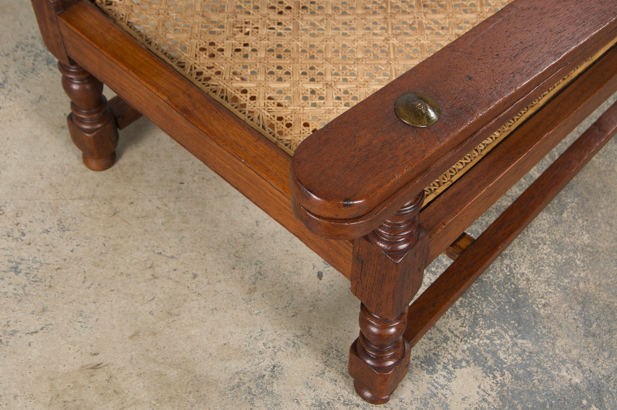 19th Century Colonial Mahogany Plantation Lounge Cane Chair