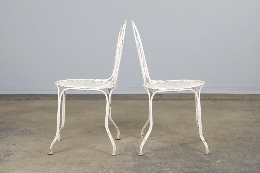 Antique French Art Nouveau White Wrought Iron Painted Garden Set