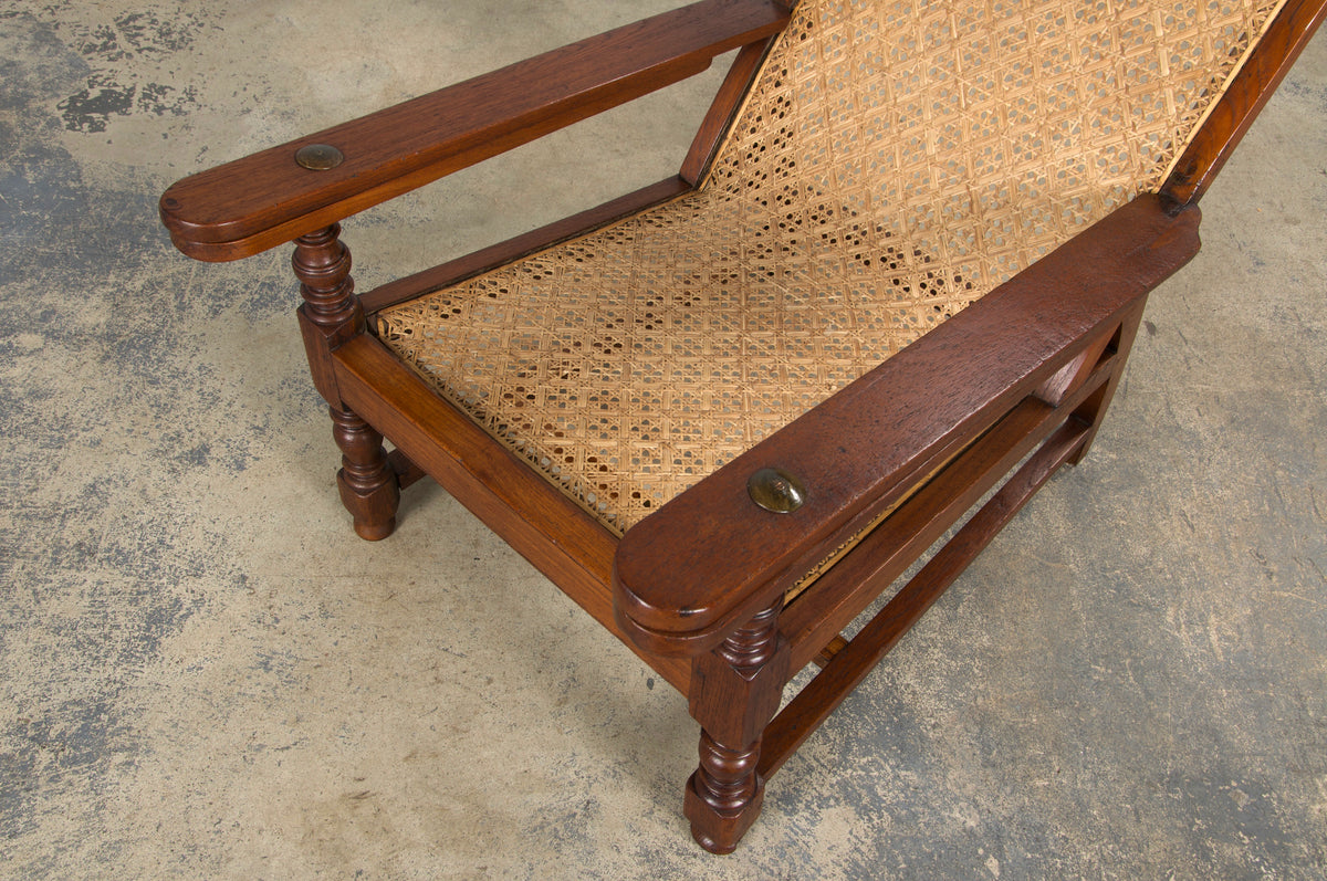 19th Century Colonial Mahogany Plantation Lounge Cane Chair