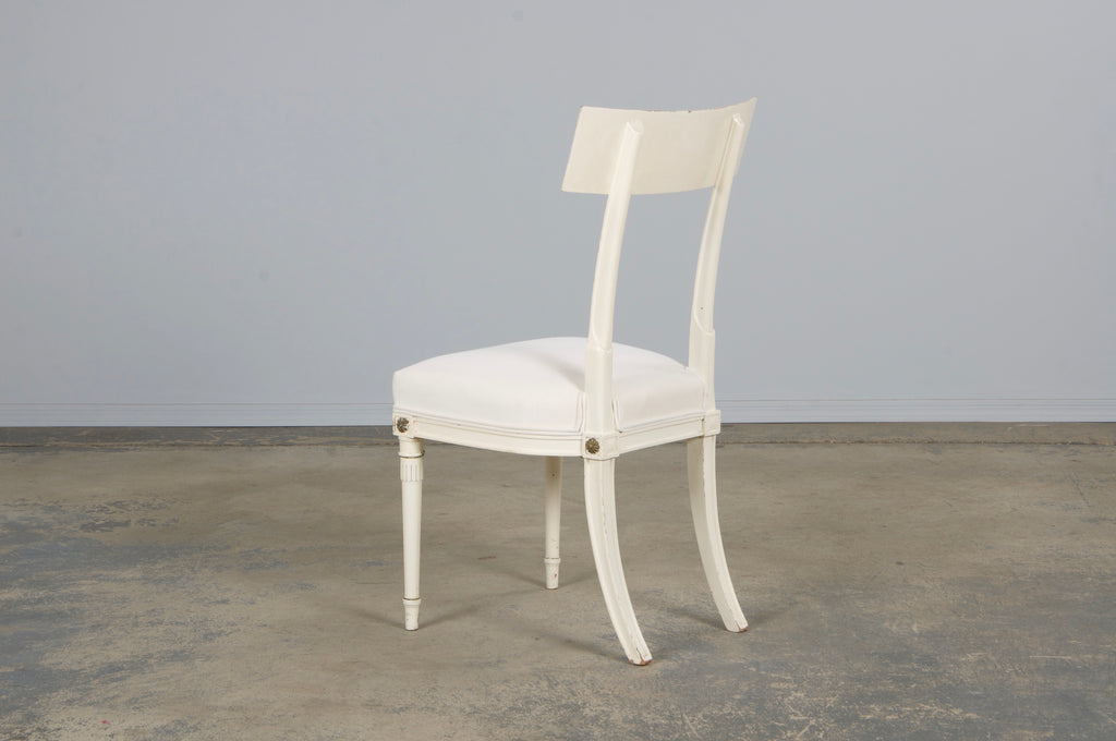 French Neoclassical Painted Dining Chairs in Off-White Velvet - Set of 6 by Maurice Hirsch