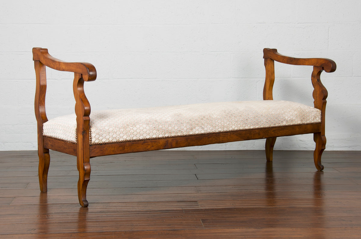 Antique Country French Provincial Upholstered Walnut Bench