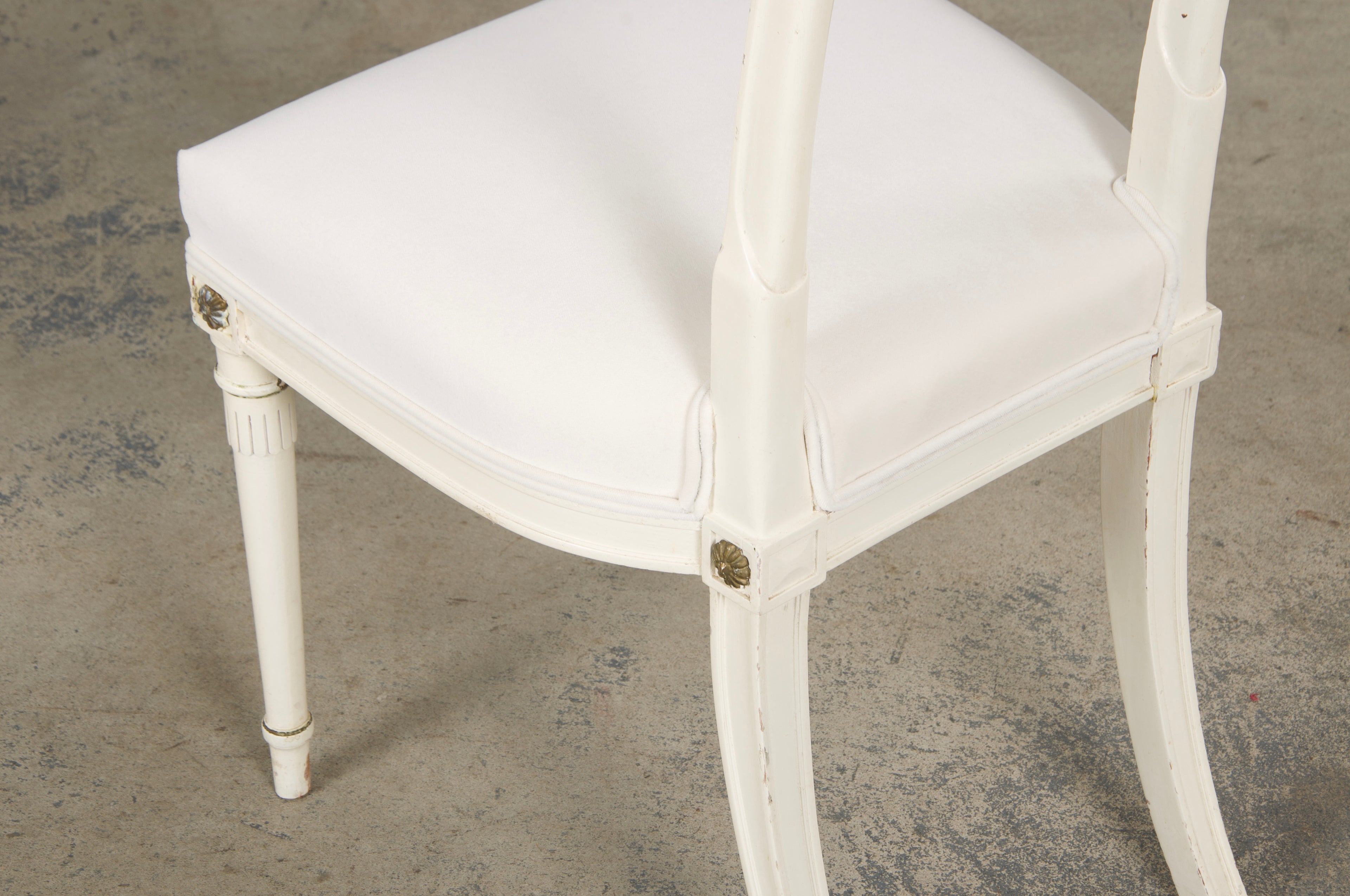 French Neoclassical Painted Dining Chairs in Off-White Velvet - Set of 6 by Maurice Hirsch