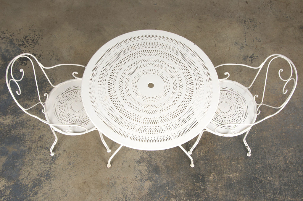 French Art Nouveau Style White Wrought Iron Painted Garden Set