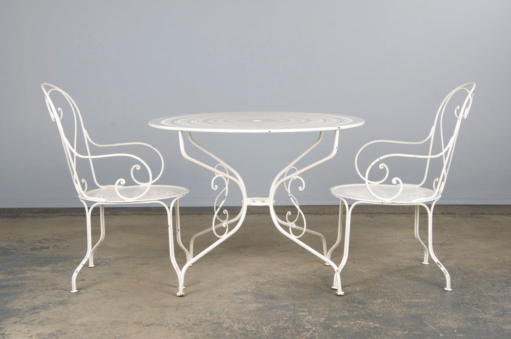 French Art Nouveau Style White Wrought Iron Painted Garden Set