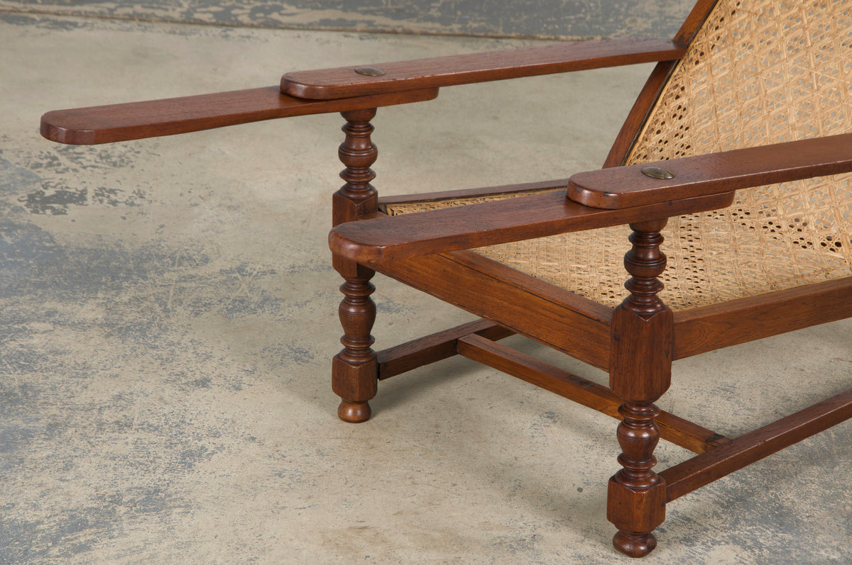 19th Century Colonial Mahogany Plantation Lounge Cane Chair
