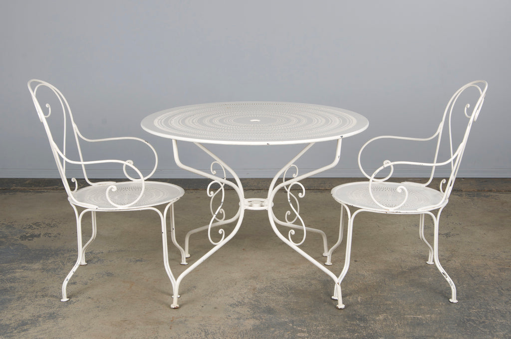 French Art Nouveau Style White Wrought Iron Painted Garden Set