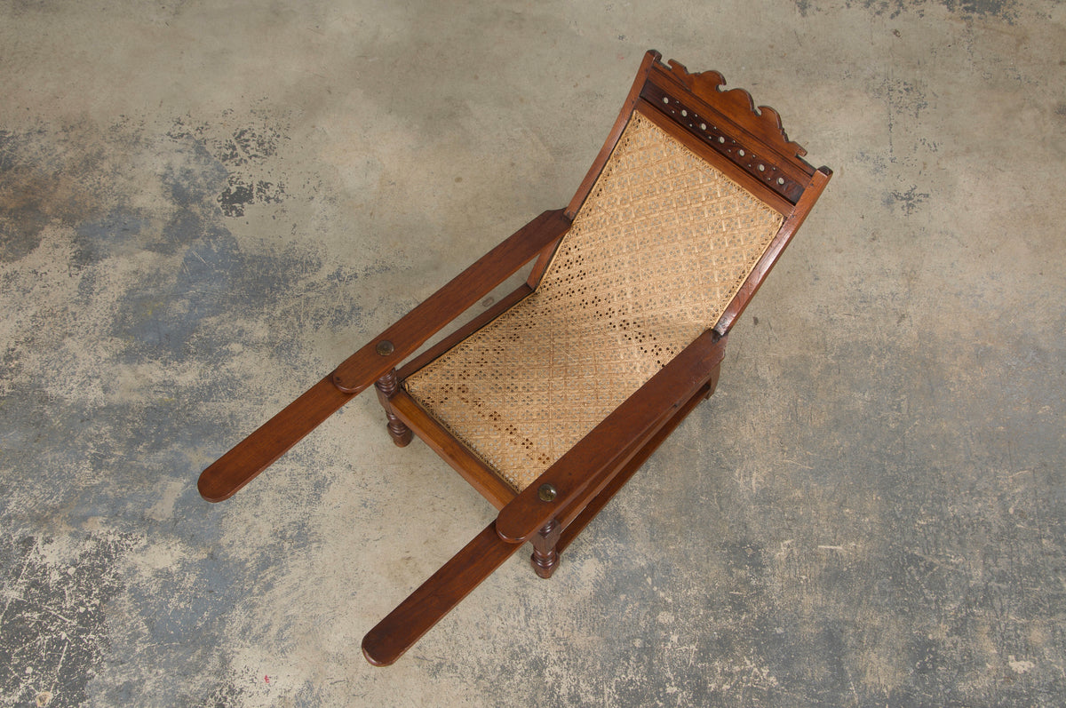 19th Century Colonial Mahogany Plantation Lounge Cane Chair