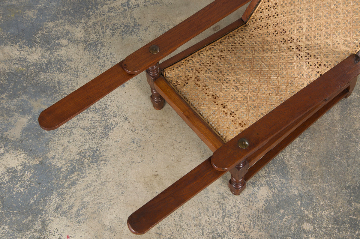 19th Century Colonial Mahogany Plantation Lounge Cane Chair