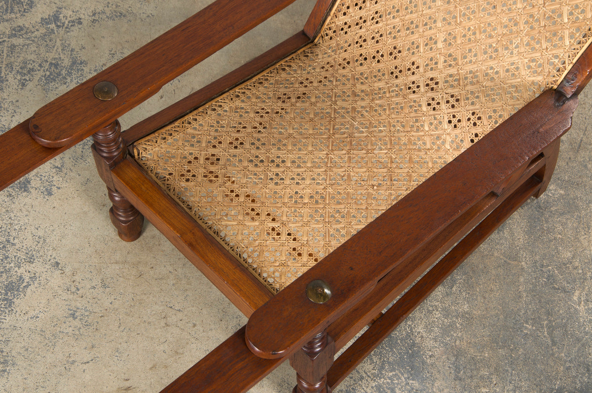 19th Century Colonial Mahogany Plantation Lounge Cane Chair