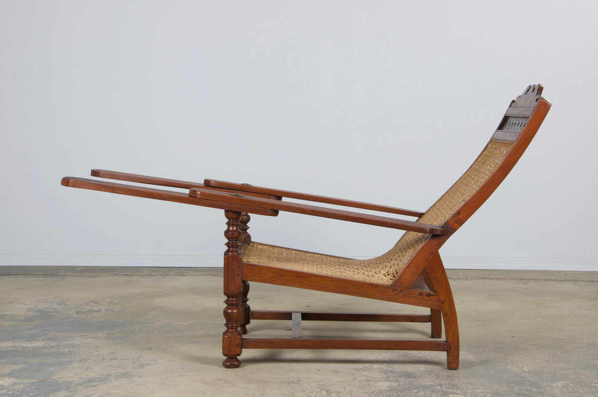 19th Century Colonial Mahogany Plantation Lounge Cane Chair