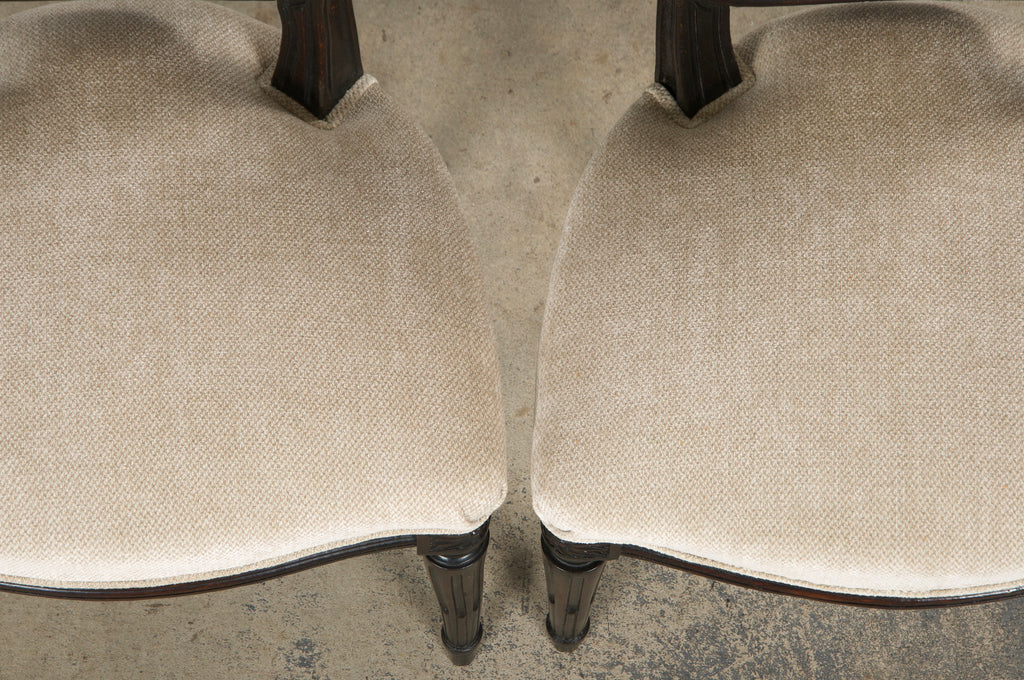Antique French Louis XVI Style Maple Side Chairs in Beige Chenille - A Pair