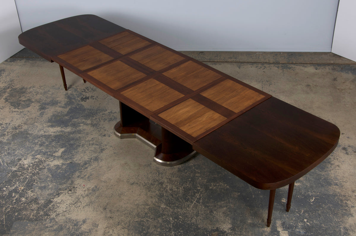 1930s French Jules Leleu Art Deco Rosewood Extendable Dining Table