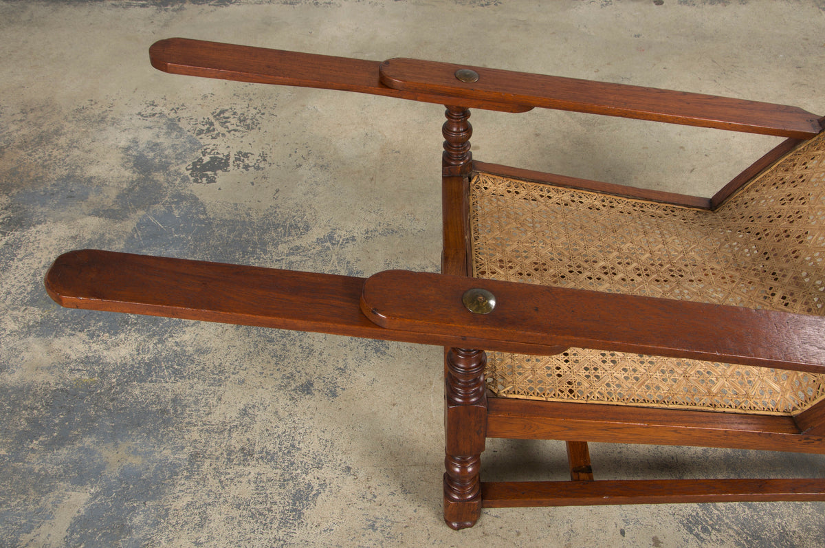 19th Century Colonial Mahogany Plantation Lounge Cane Chair