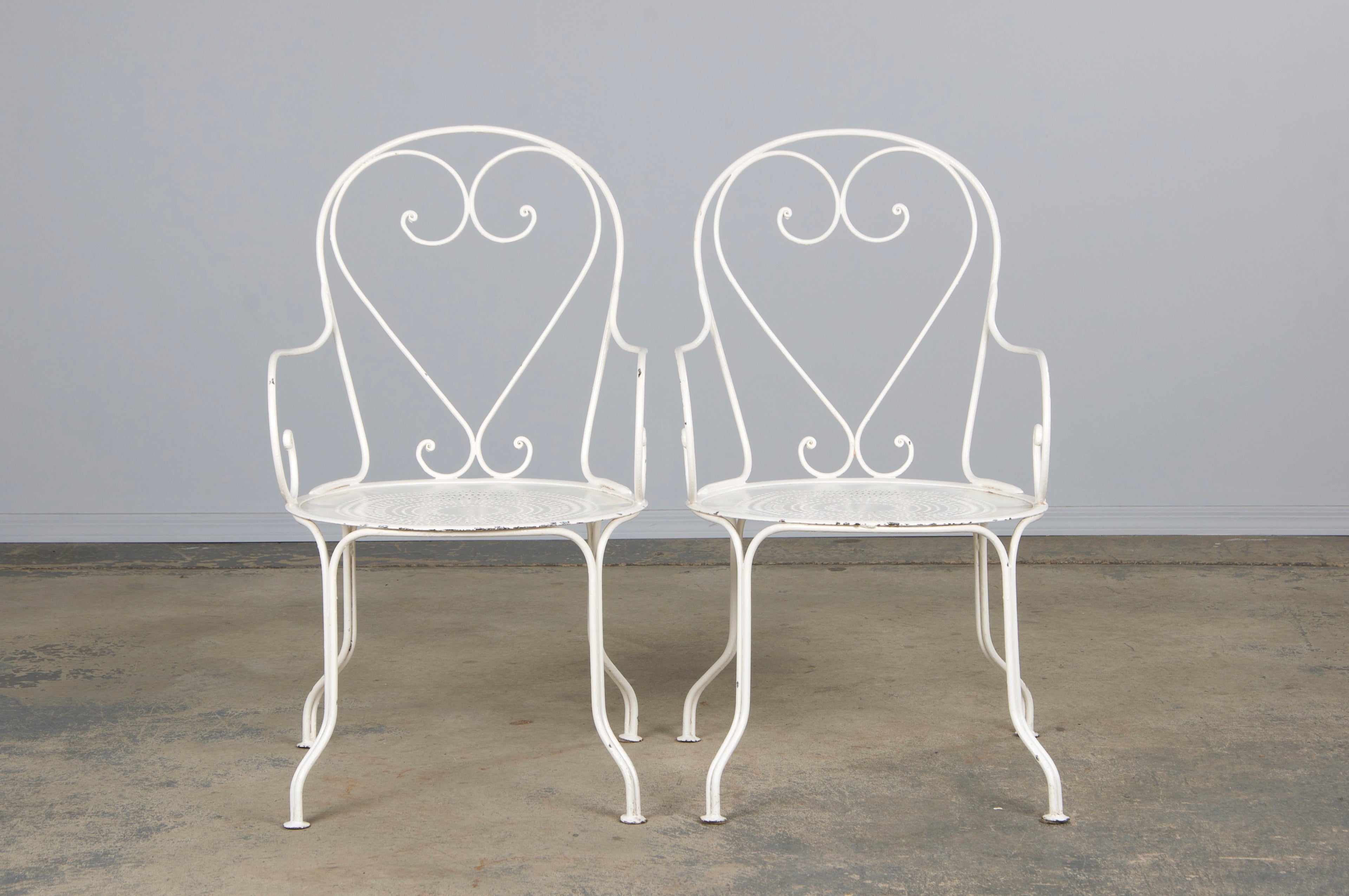 French Art Nouveau Style White Wrought Iron Painted Garden Set