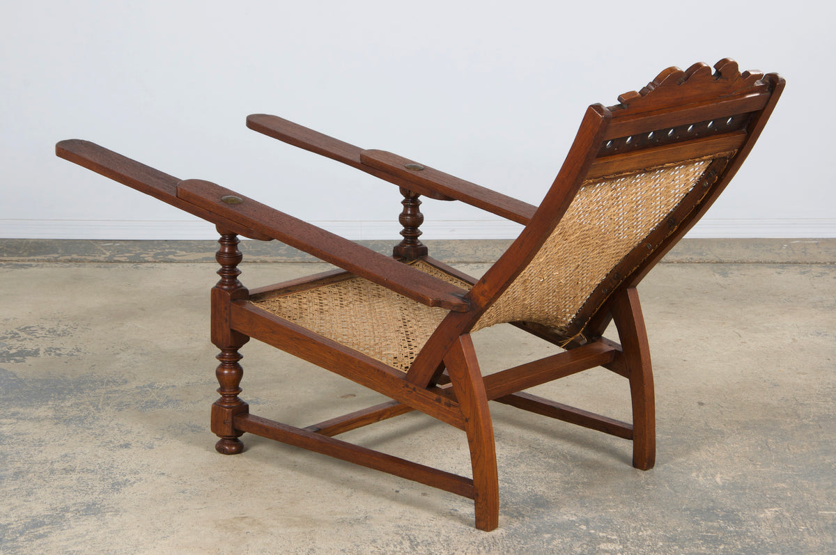 19th Century Colonial Mahogany Plantation Lounge Cane Chair