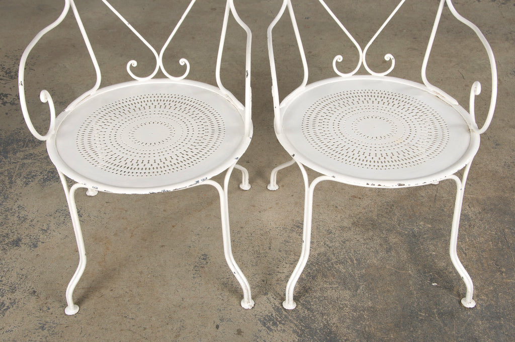 French Art Nouveau Style White Wrought Iron Painted Garden Set