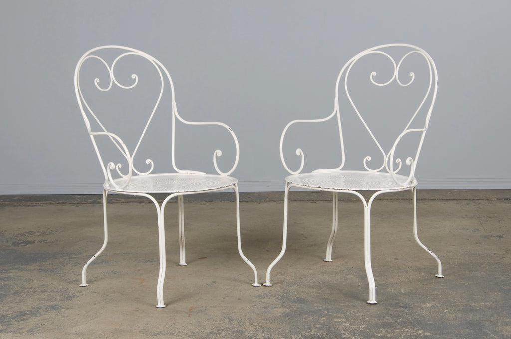 French Art Nouveau Style White Wrought Iron Painted Garden Set