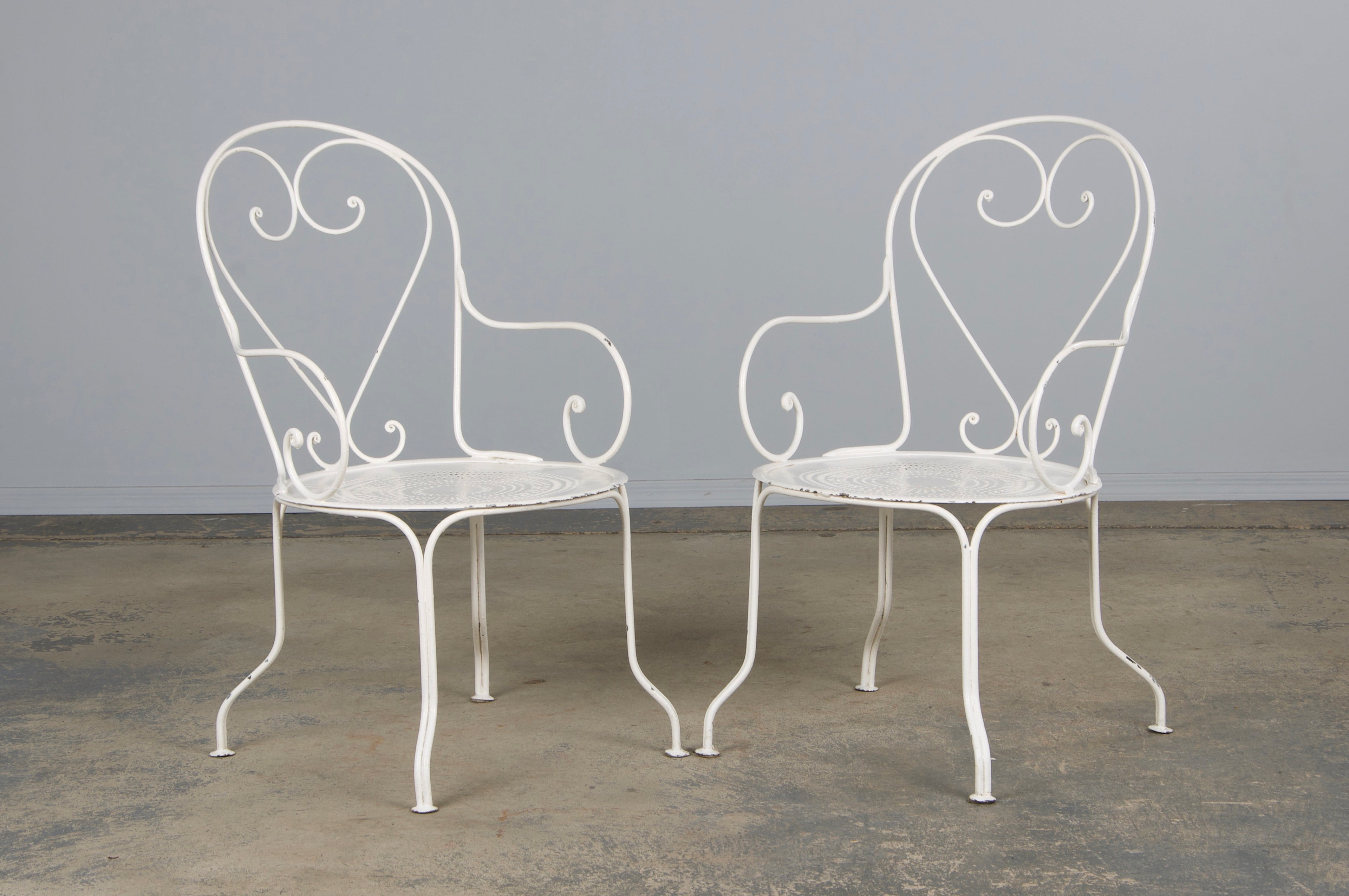 French Art Nouveau Style White Wrought Iron Painted Garden Set