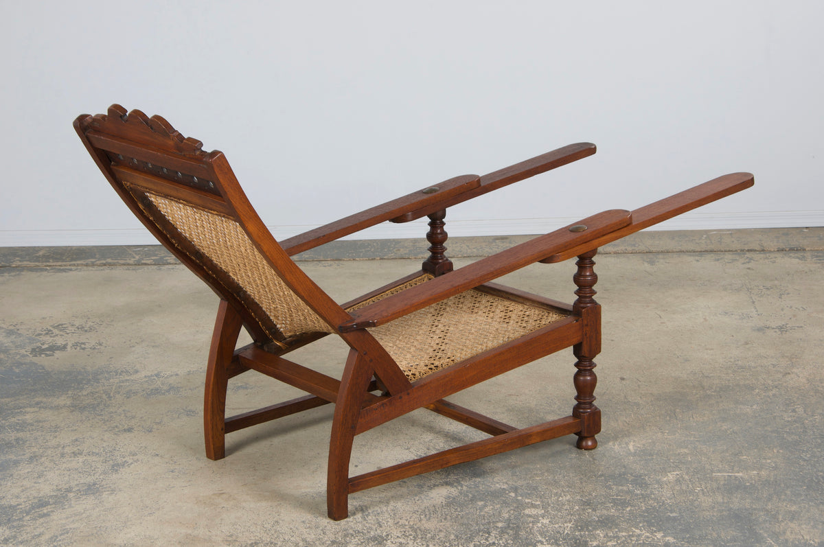 19th Century Colonial Mahogany Plantation Lounge Cane Chair