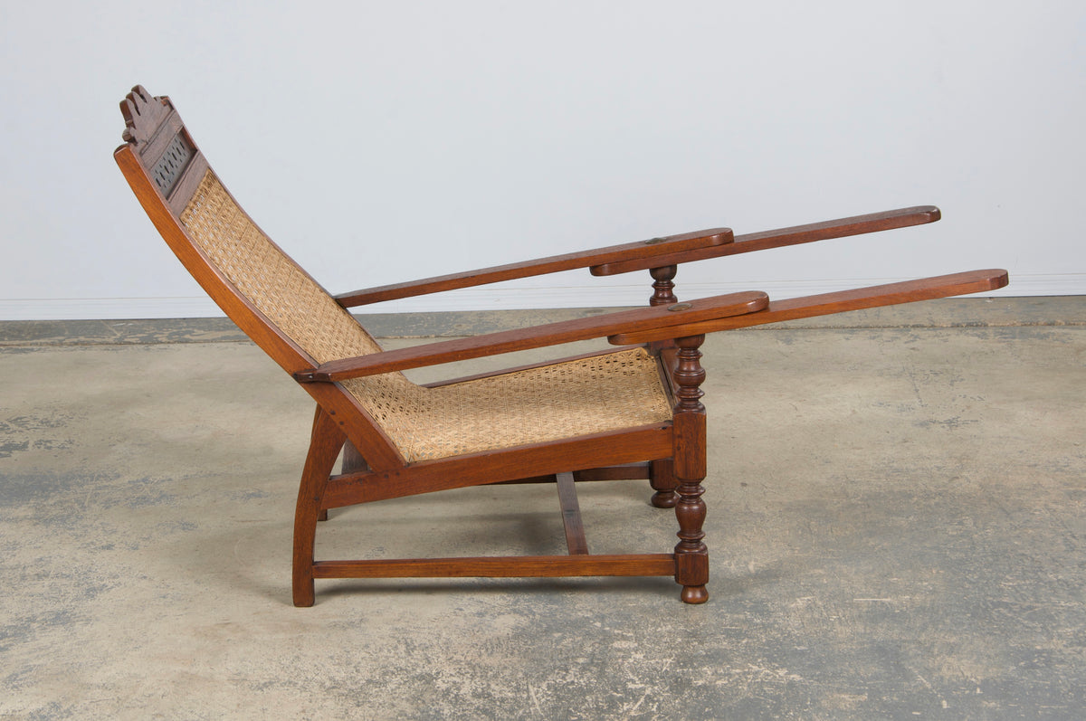 19th Century Colonial Mahogany Plantation Lounge Cane Chair