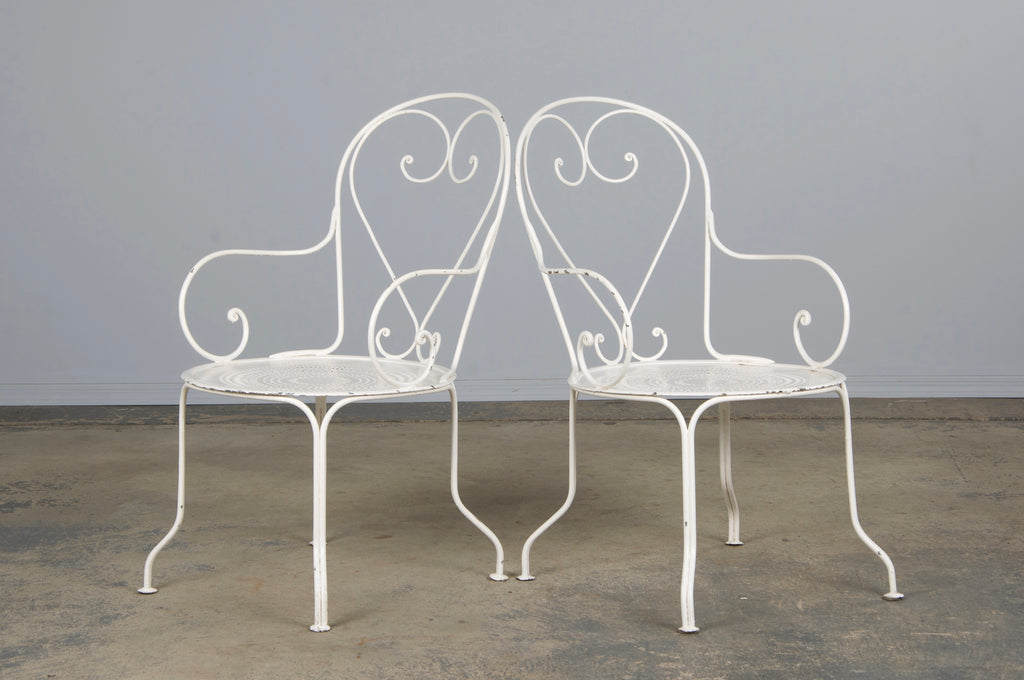 French Art Nouveau Style White Wrought Iron Painted Garden Set