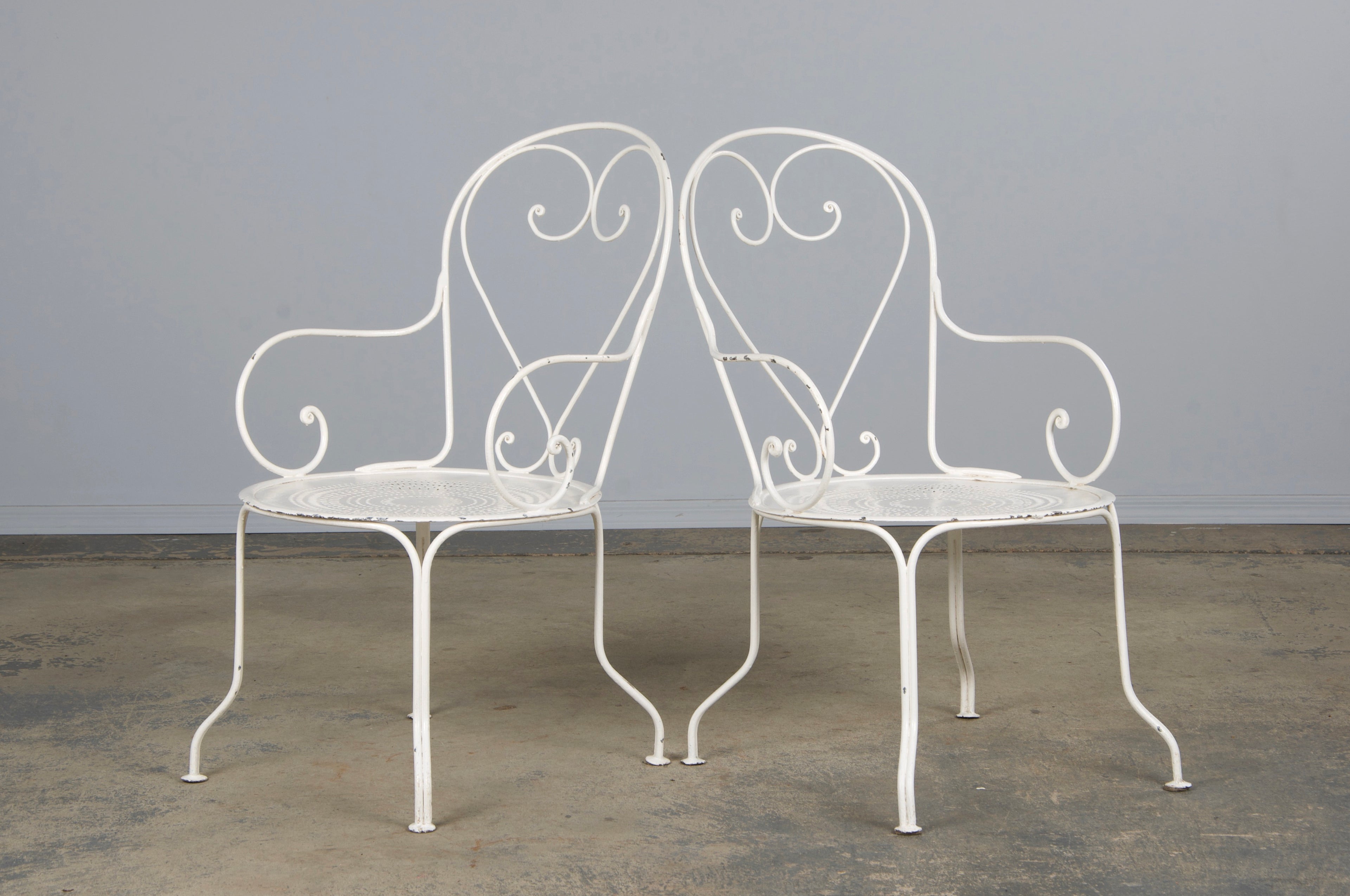 French Art Nouveau Style White Wrought Iron Painted Garden Set