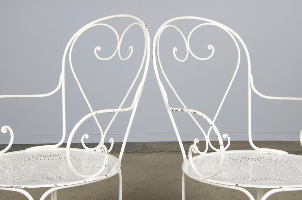 French Art Nouveau Style White Wrought Iron Painted Garden Set
