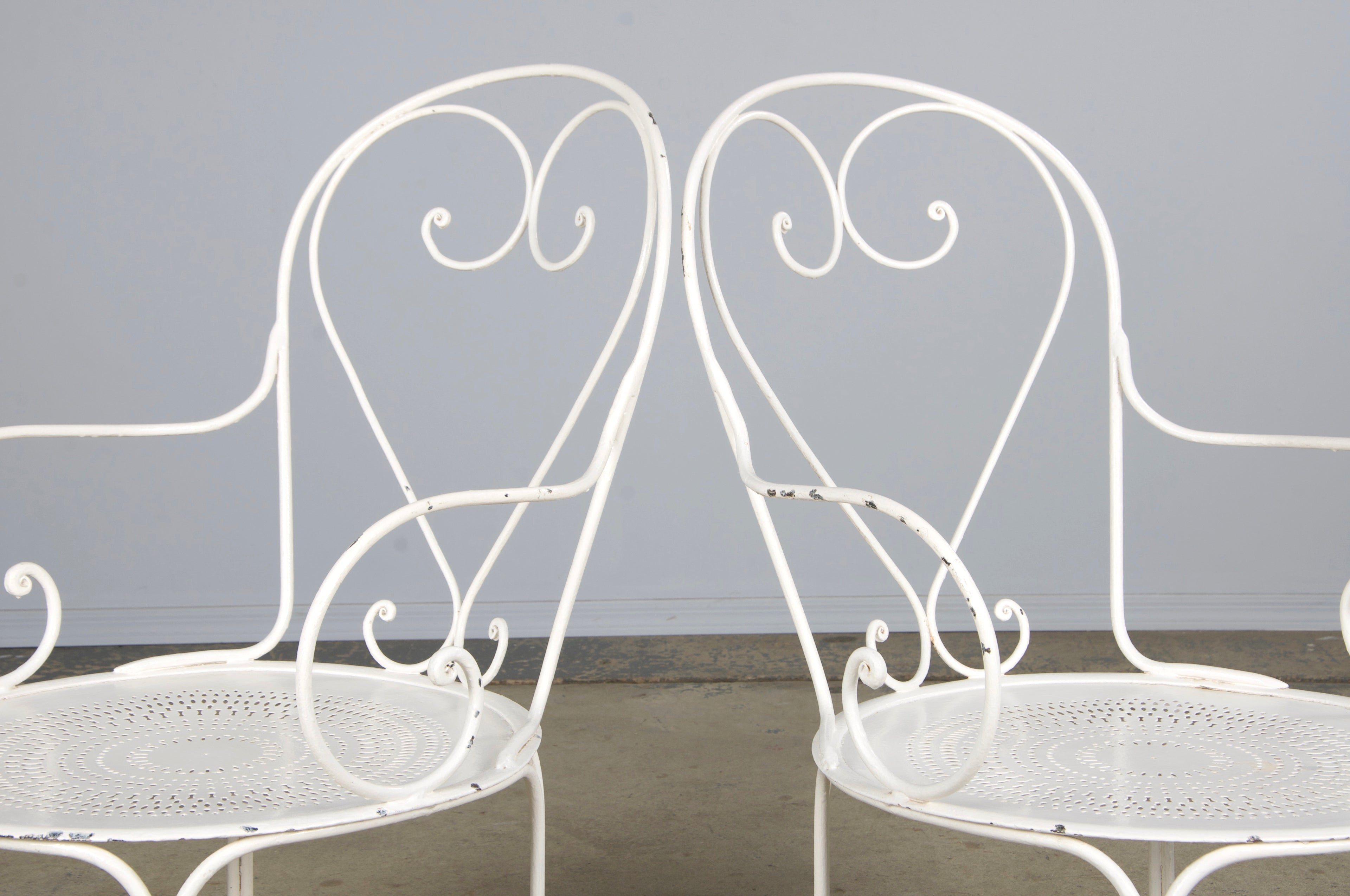 French Art Nouveau Style White Wrought Iron Painted Garden Set