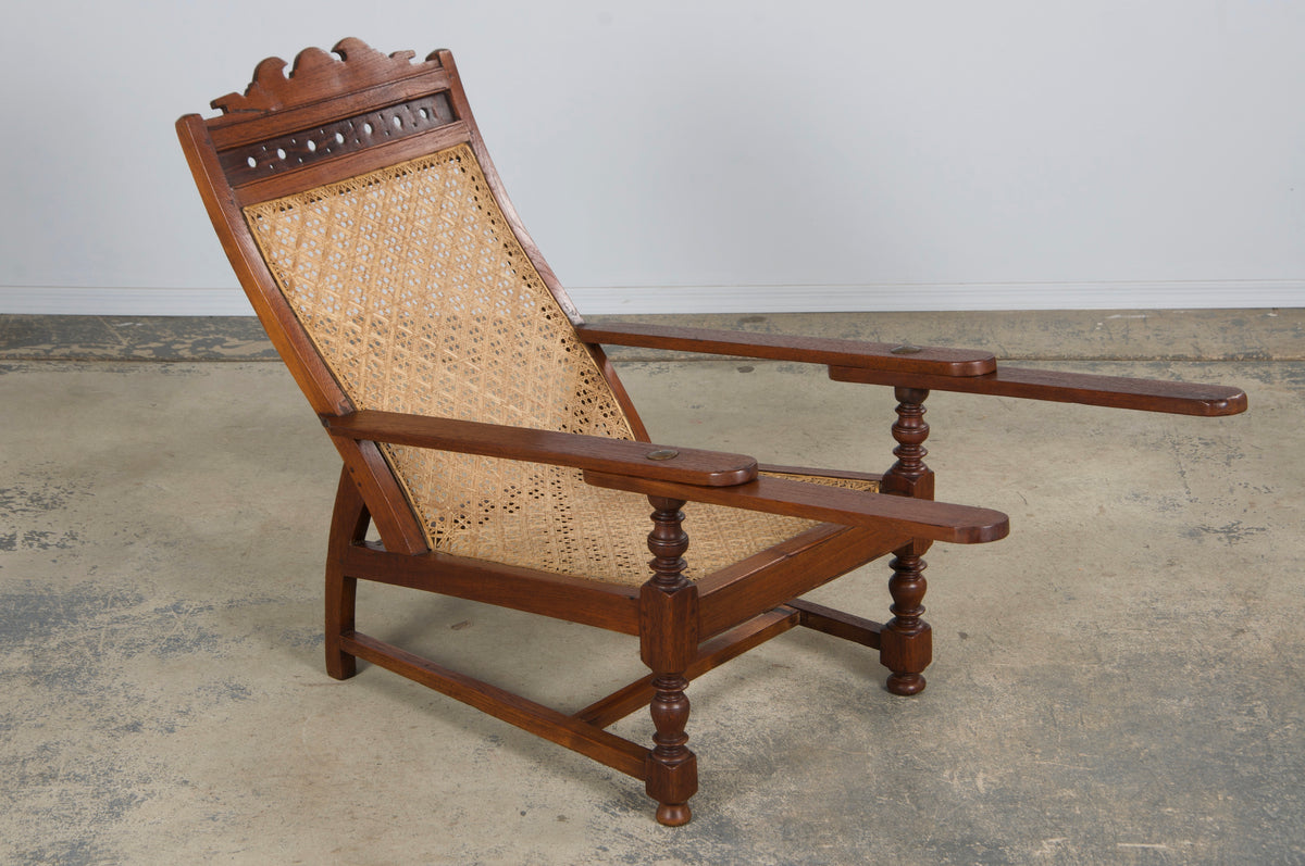 19th Century Colonial Mahogany Plantation Lounge Cane Chair