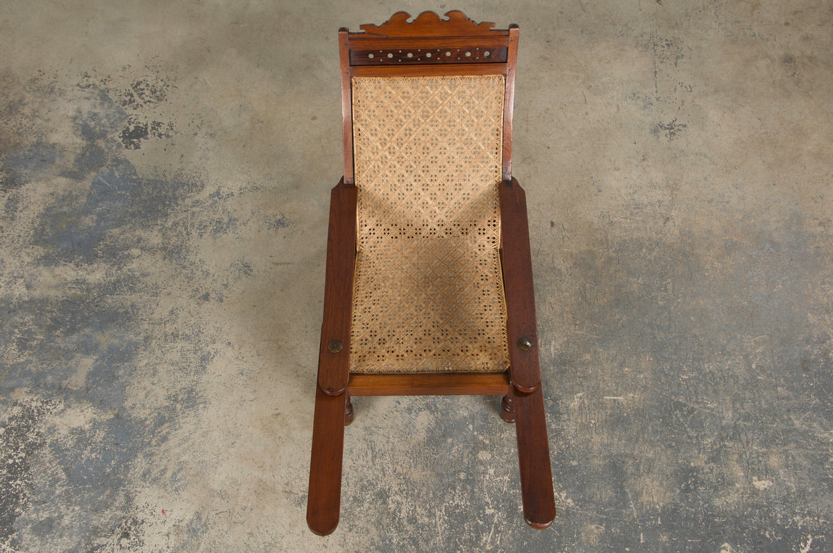 19th Century Colonial Mahogany Plantation Lounge Cane Chair