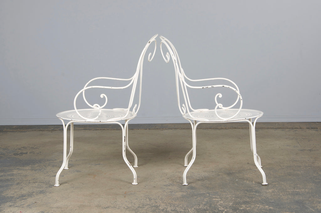 French Art Nouveau Style White Wrought Iron Painted Garden Set
