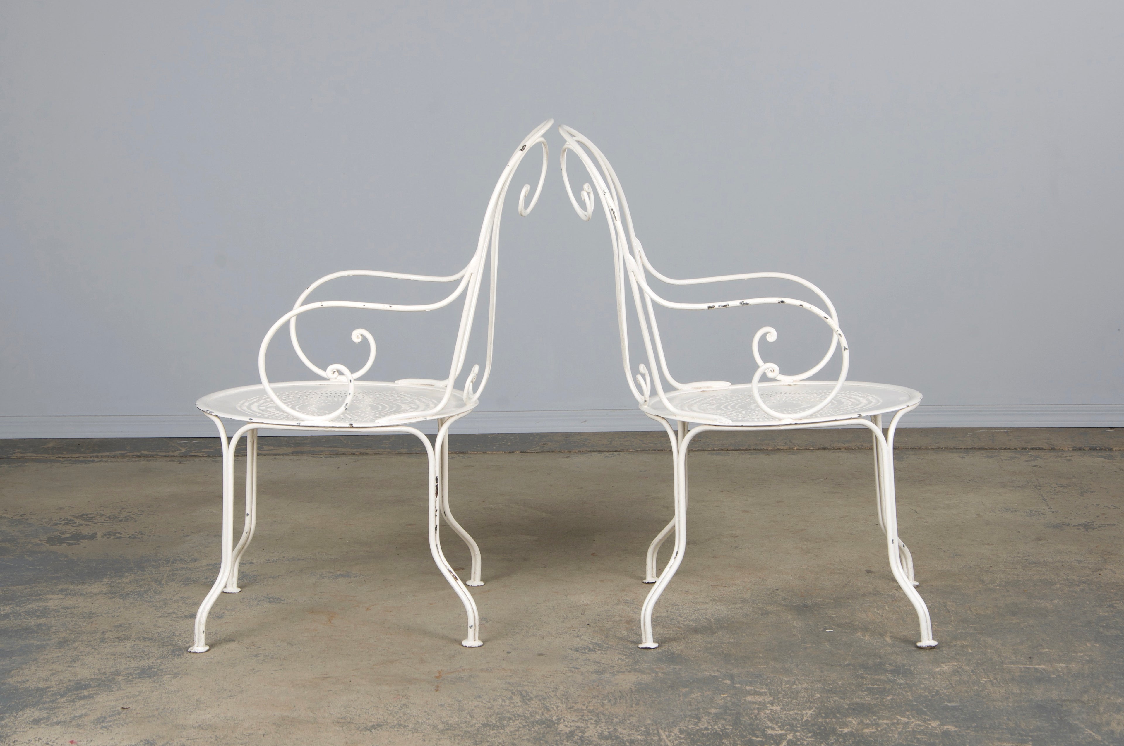 French Art Nouveau Style White Wrought Iron Painted Garden Set
