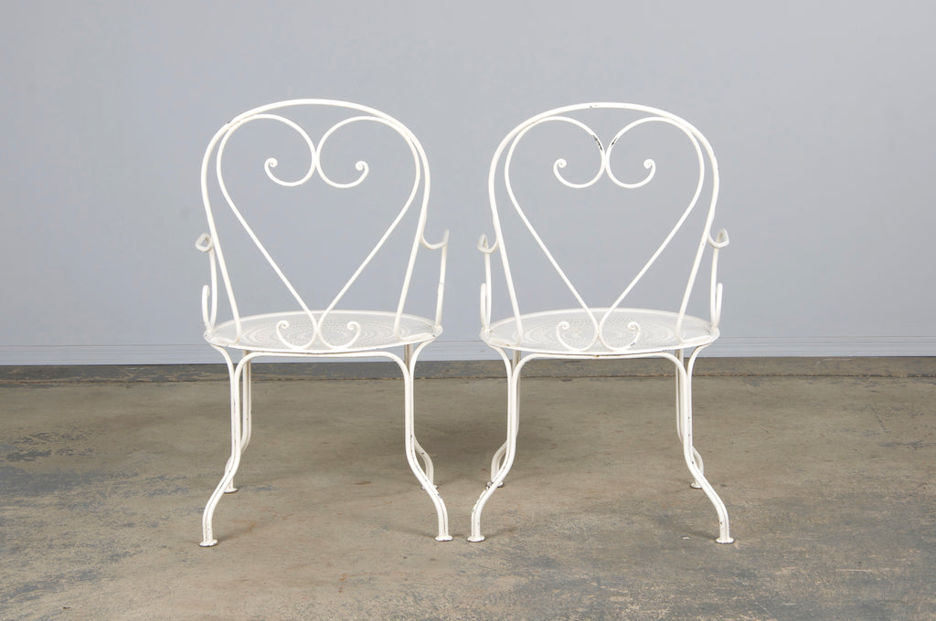 French Art Nouveau Style White Wrought Iron Painted Garden Set