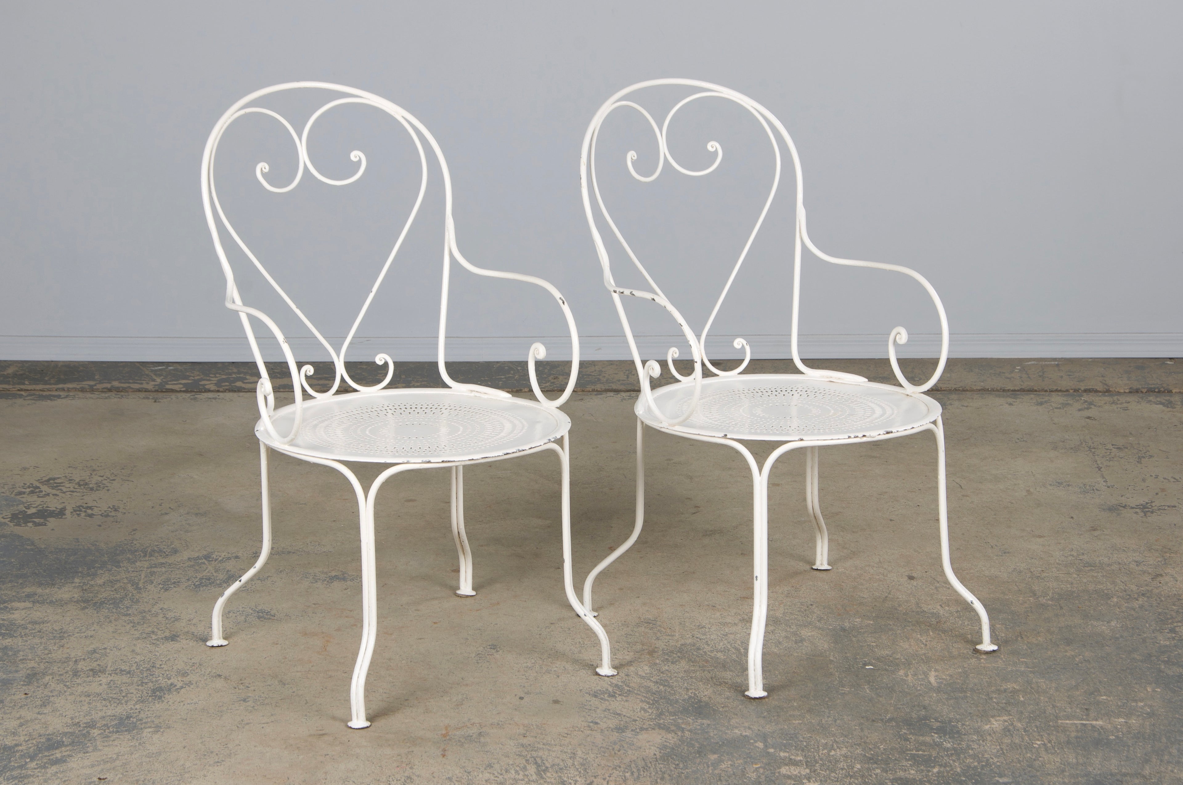 French Art Nouveau Style White Wrought Iron Painted Garden Set