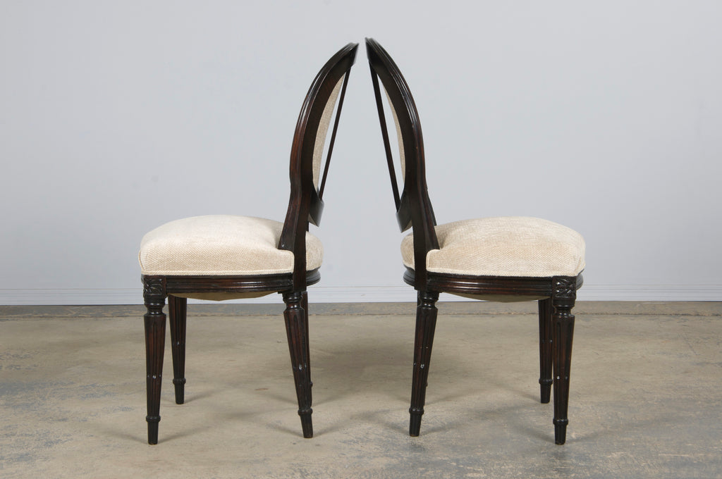 Antique French Louis XVI Style Maple Side Chairs in Beige Chenille - A Pair